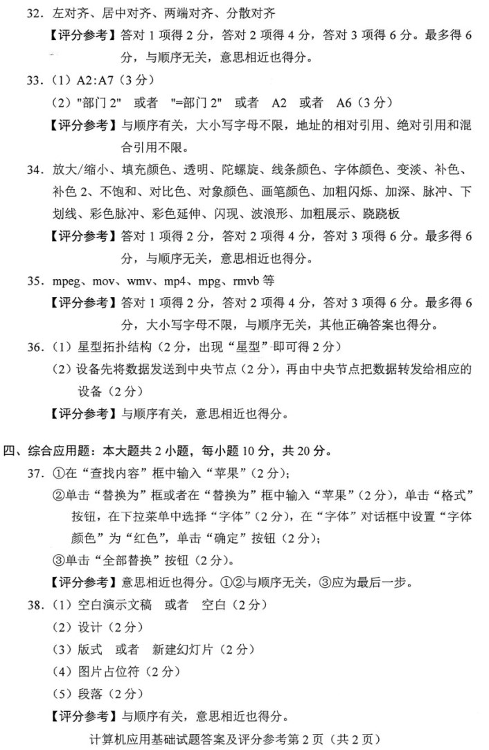 2024年4月重庆自考计算机应用基础真题