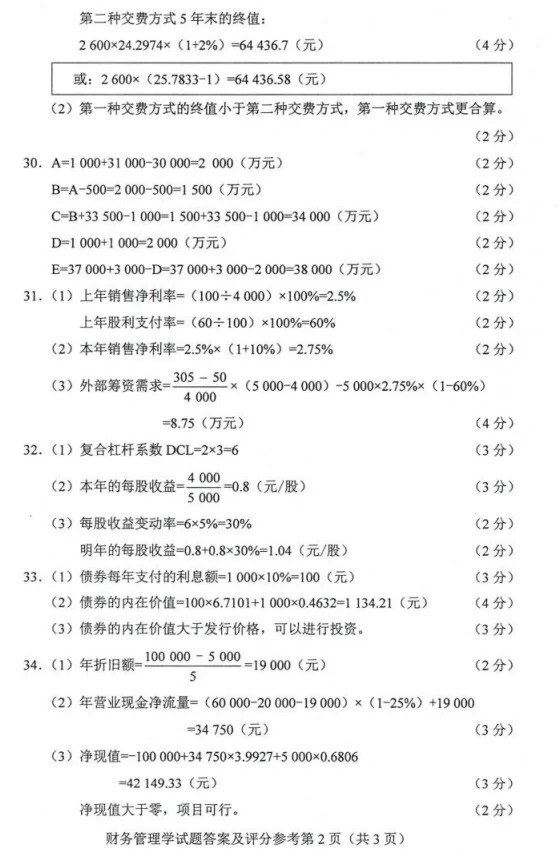 2024年4月财务管理00067重庆自考真题